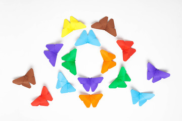 Set of colorful Paper Butterfly over white background. Origami b