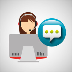 avatar girl headphones laptop and bubble speech vector illustration eps 10