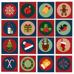 Christmas and new year icons. Vector set of vintage winter holidays symbols