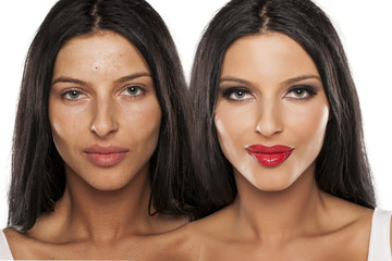comparative portrait of young women with and without makeup