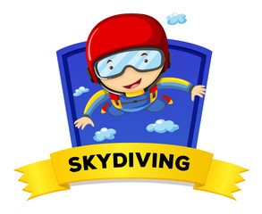 Label design with man doing skydiving