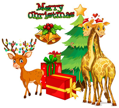 Christmas theme with deer and giraffe