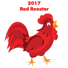 Red Rooster in cartoon style, 2017 new year symbol. Isolated red cock