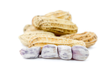 Close up steamed peanuts on white background