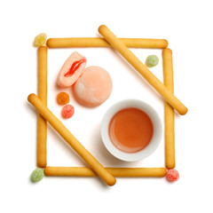 Minimalist geometrical composition of biscuit cookie sticks, col