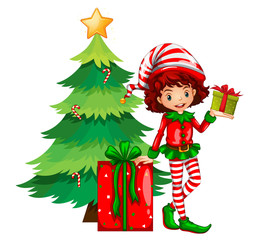 Christmas theme with tree and elf