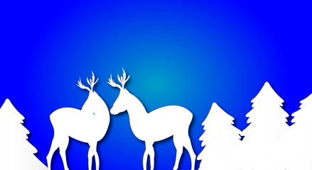 white silhouette of trees and deer