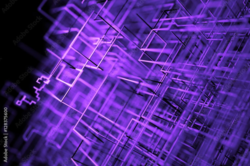 Fototapete 3d rendering abstract background. digital lines. abstract technology lines. massive of orthogonal li