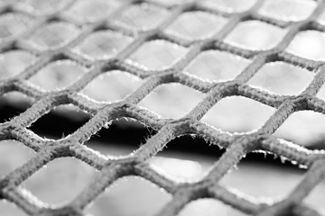 Black and white macro of a hockey net - Shallow depth of field