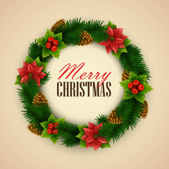 Background with Christmas wreath. Vector illustration.