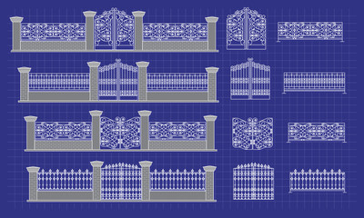 Blueprint of fence - architectural details, vector