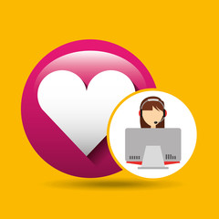 avatar girl headphones laptop and love heart vector illustration eps 10