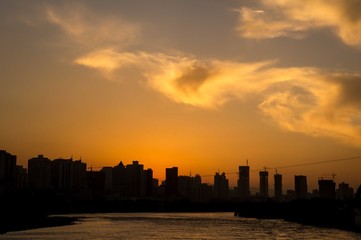 Beautiful sunset over the Yellow River, Lanzhou, China