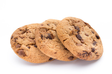 Chocolate chip cookies isolated on white background.