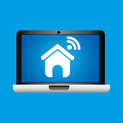 man hand holds laptop mobile homepage social media vector illustration