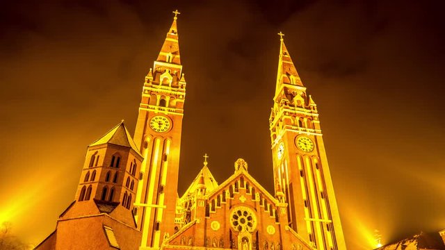 Timelapse of a misty winter sky moving over the dome of Szeged, Hungary.
