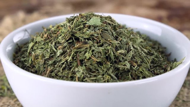 Rotating dried Stevia Leaves as not loopable 4k UHD footage