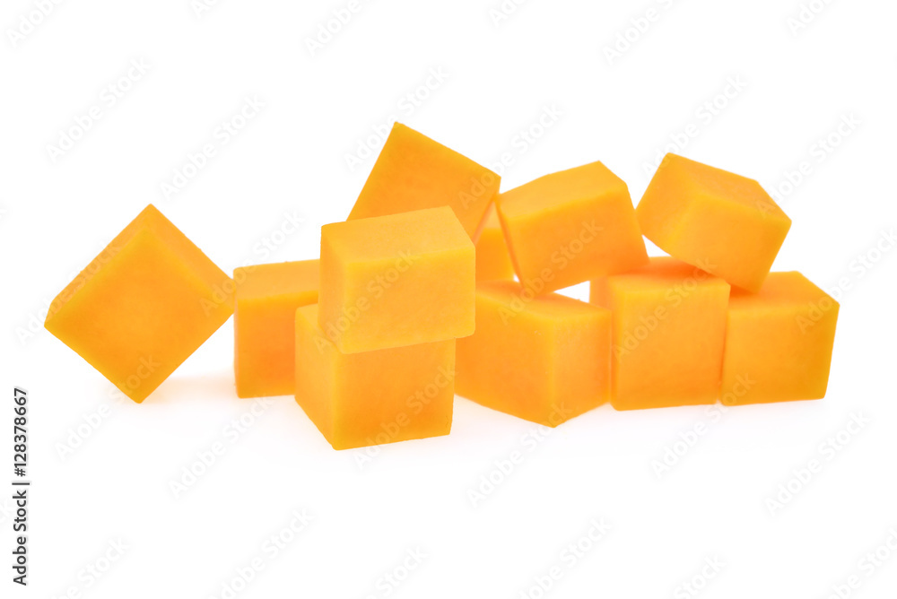 Canvas Prints fresh butternut squash cubes isolated on white background