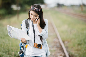 Woman hangout Traveling Holiday use smart phone
