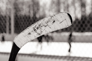 Macro of a hockey stick blade - Black and white - Shallow depth of field