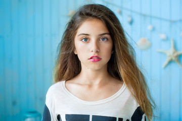 beauty fashion portrait of a very young cute alluring brunette w