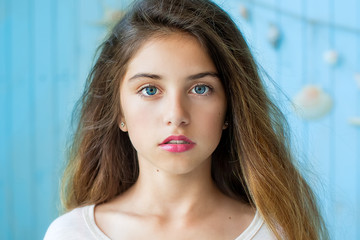 beauty fashion portrait of a very young cute alluring brunette w