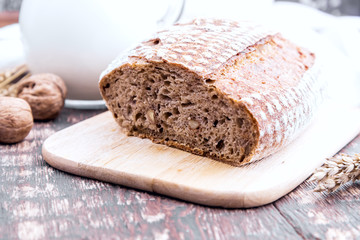 Bread on wooden background