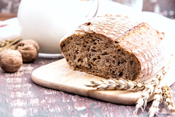 Bread on wooden background