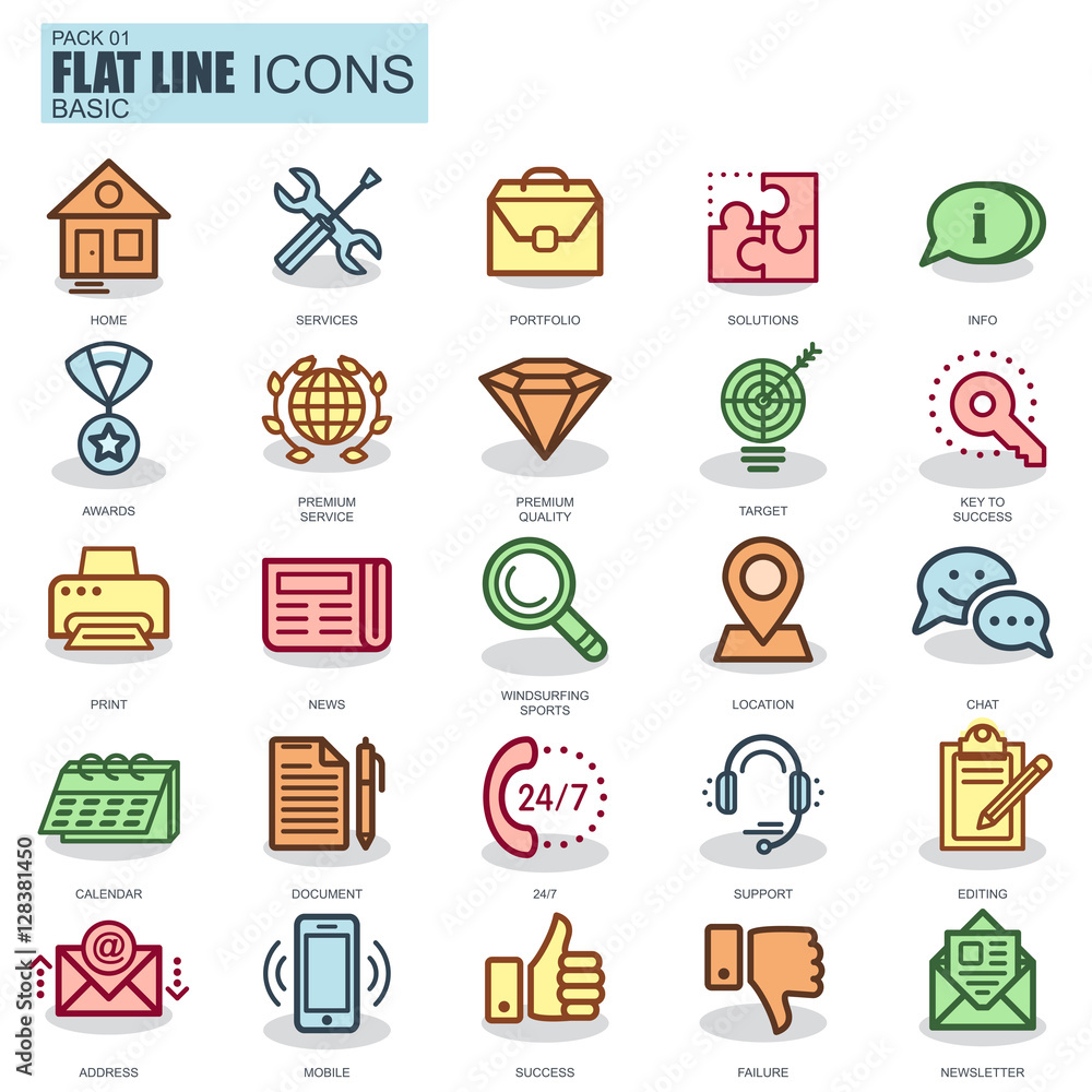 Poster thin line basic icons