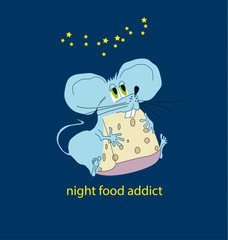 funny little mouse eating in the night. food addict and strong d