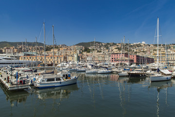 Fototapeta na wymiar Marina Molo Vecchio in Genoa, Italy