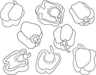Naklejka premium This is a vector illustration of whole and sliced green bell peppers.