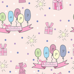 Seamless pattern for Happy Birthday in vintage style