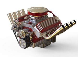 Hot rod V8 Engine 3D render - obrazy, fototapety, plakaty