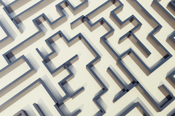 3d illustration cocrete labyrinth, complex problem solving concept