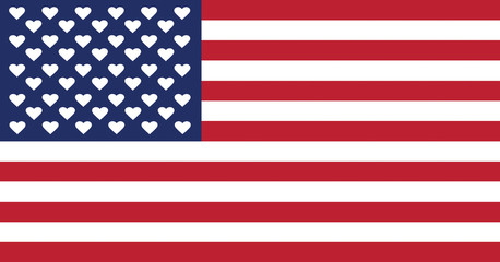 Illustration of the american flag - Stars were replaced by hearts