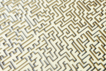 3d illustration gold labyrinth, complex problem solving concept.