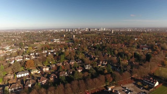 Rising aerial view of Birmingham, UK.