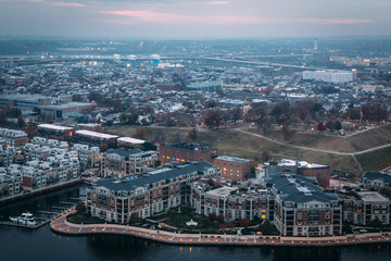 Fototapeta na wymiar Aerial view of the Inner Harbor and Federal Hill, in Baltimore,