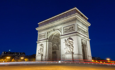 The Triumphal Arch  at night, Paris, France.