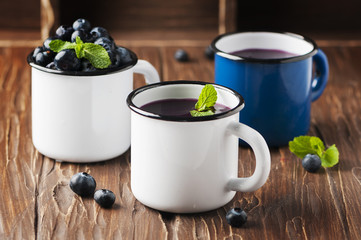 Russian kissel with blueberry and mint