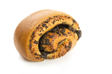 bun with poppy seeds, isolated 