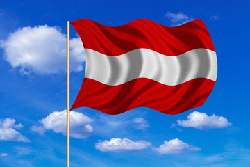 Flag of Austria waving on blue sky background