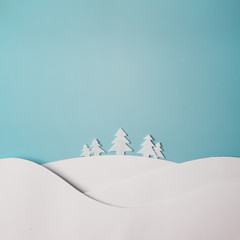 Christmas winter landscape with snow and christmas trees. Flat l