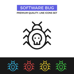 Vector software bug icon. Thin line icon