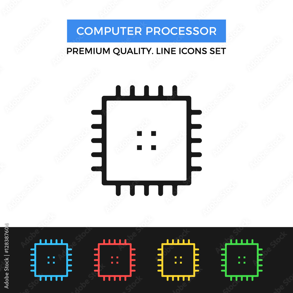 Poster vector computer processor icon. thin line icon