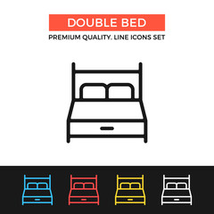 Vector double bed icon. Thin line icon