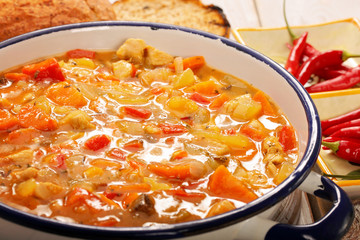 Chicken stew with hot chilli in bowl