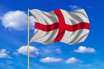 Flag of England waving on blue sky background