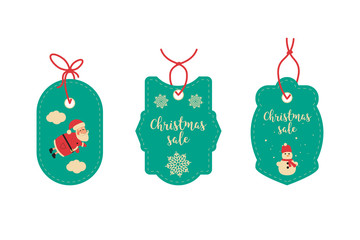 Set Retro Christmas Tag. Collection of Christmas design elements isolated on White background. Vector illustration